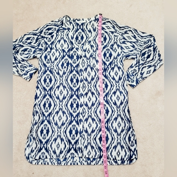 Athleta Ikat Print Tunic Dress Coverup SZ Medium Cotton Silk Blend Navy White - Picture 8 of 12